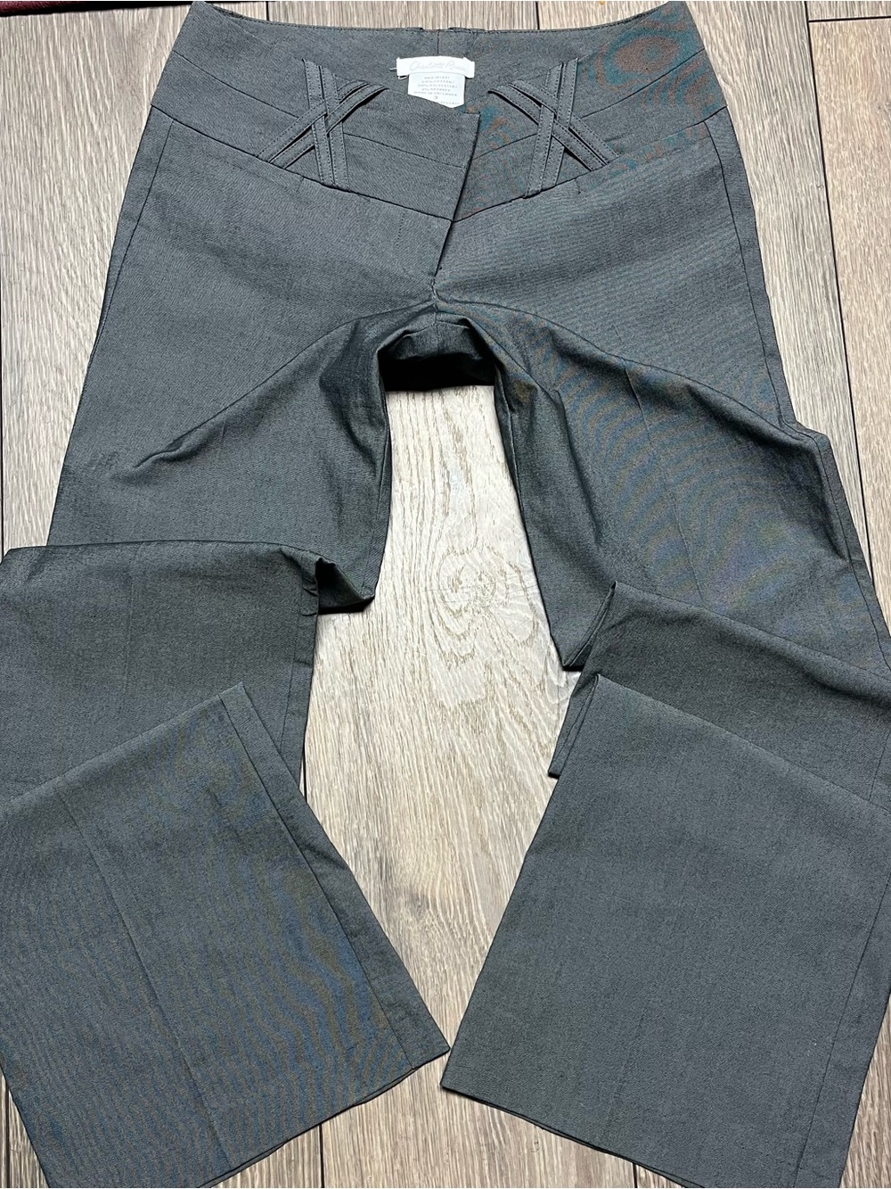 Women's Straight Leg Dress Pants in Gray with Decorative Waistband